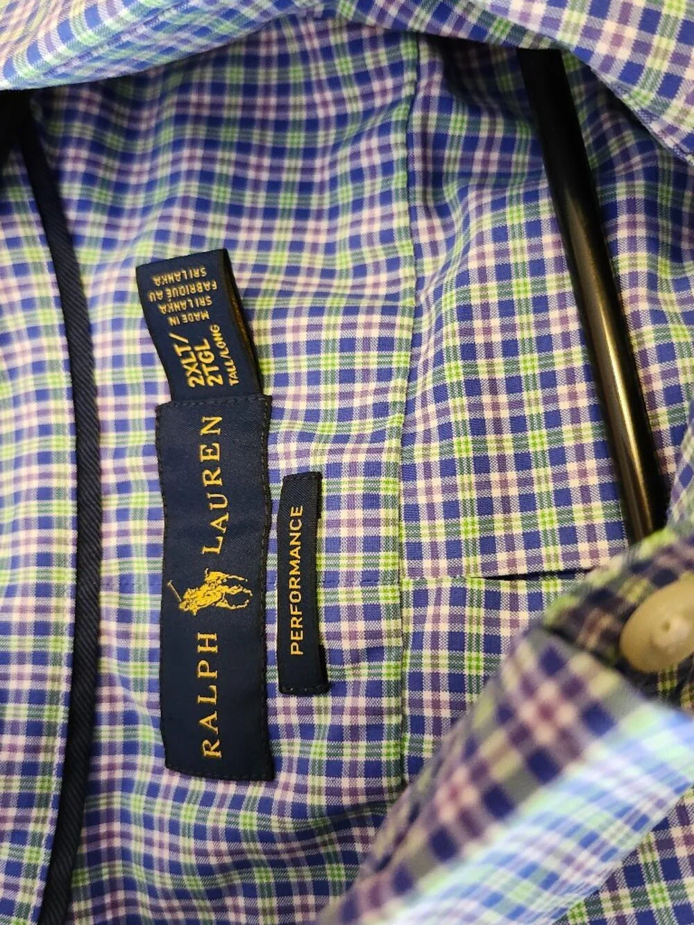 Polo Ralph Lauren Performance Plaid Button Down Shirt Mens 2XLT Blue Green